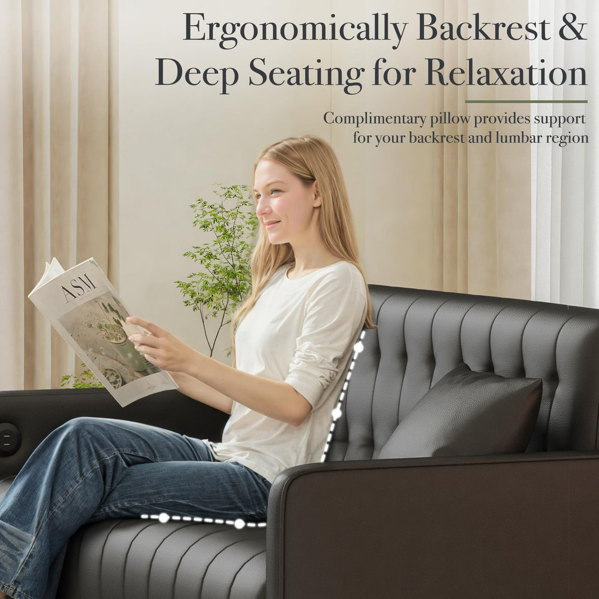 CHYMSUN 57” W Loveseat Sofa, Small Black Faux Leather Couch w/USB Charging Ports, Mid Century Modern Tufted Love Seat Couches, Mini Office Sofa Couch for Small Spaces, Bedroom, Living Room, Apartment CHYMSUN