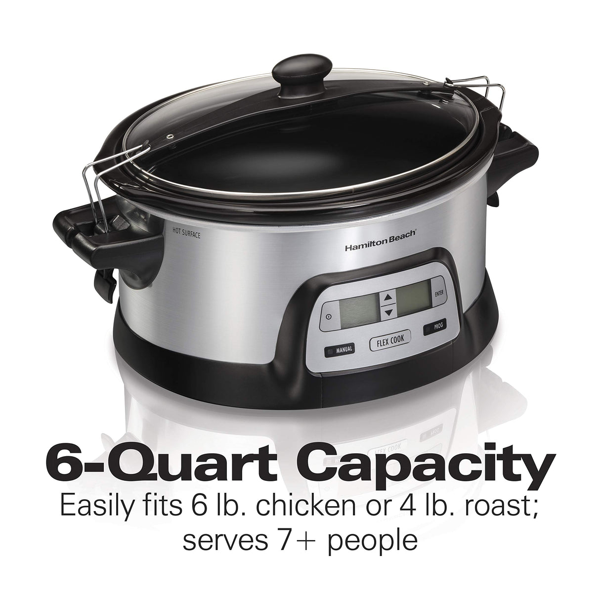 Hamilton Beach 33861 Portable Programmable Slow Cooker, Dishwasher Safe Crock, 6 Qt, FlexCook Dual Digital Timer/2 Heat Settings, Lid Lock for Easy Travel, Silver Hamilton Beach