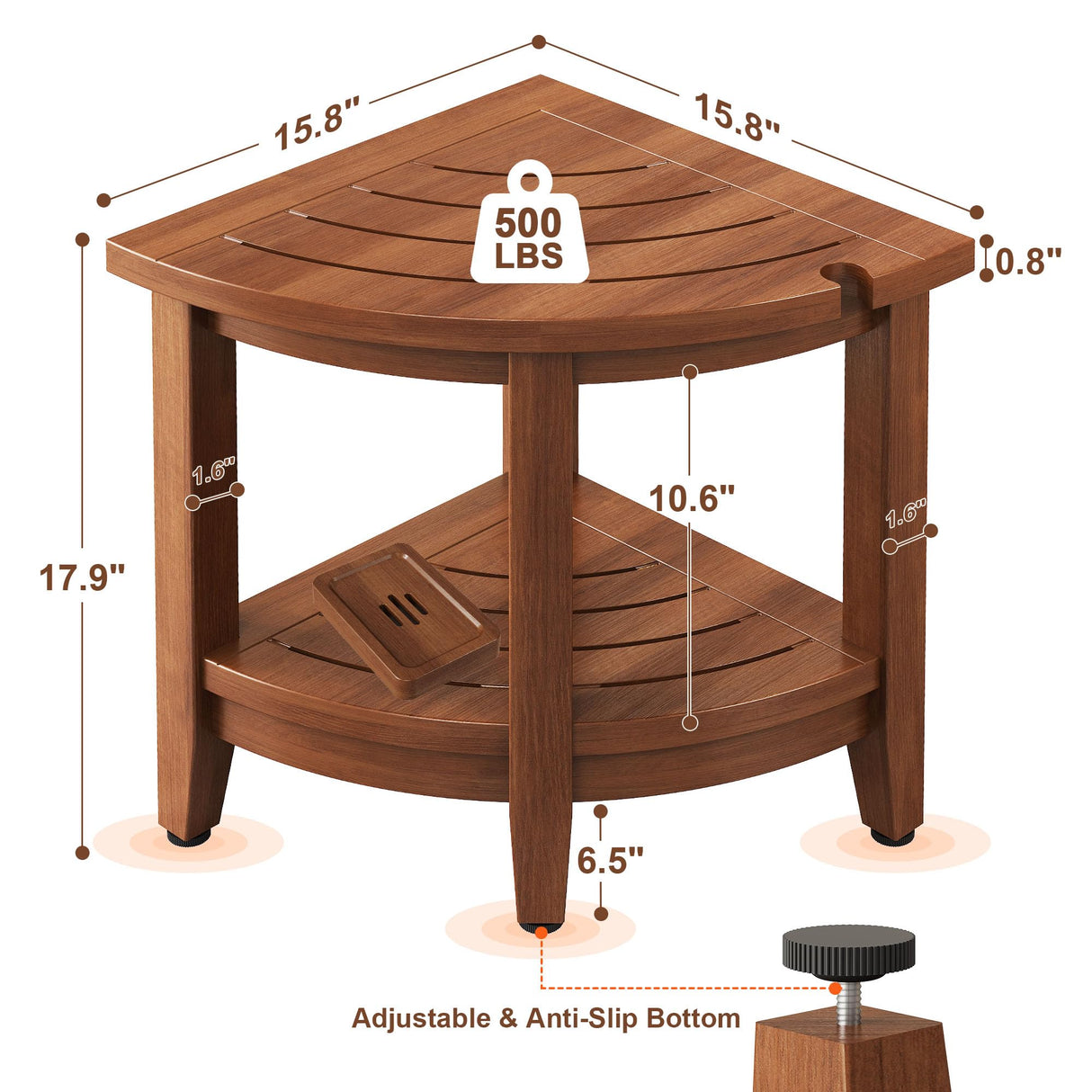 Jekruiet Teak Shower Bench for Corner, 18 inch Shower Chair Stool for Shaving Legs with Storage Shelf,Waterproof Bathroom Bench Seat for Elderly and Disabled Indoor Use Jekruiet