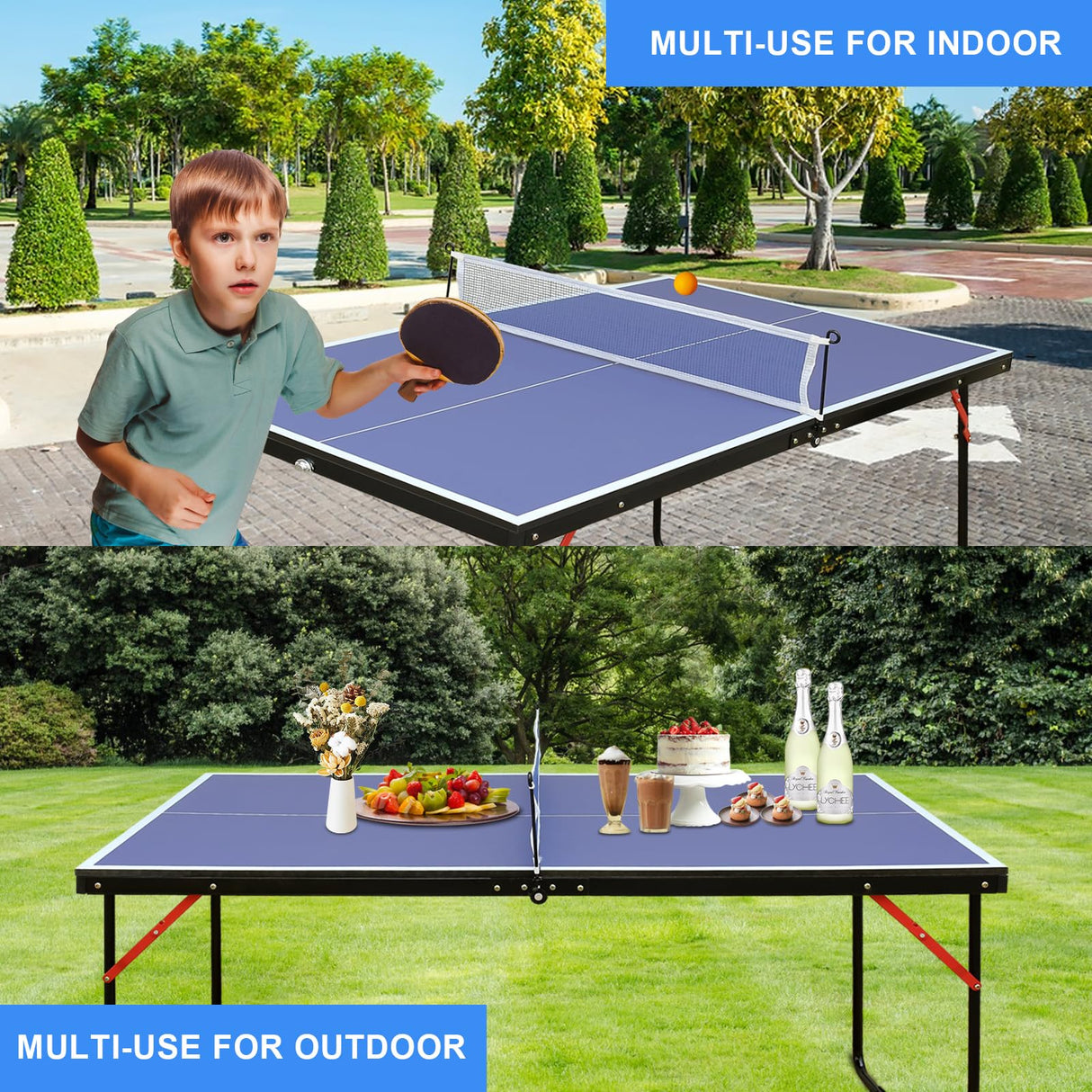 Generic Ping Pong Table Foldable & Portable Table Tennis Table Set for Indoor & Outdoor Games with Net, 2 Paddles and 3 Balls Generic