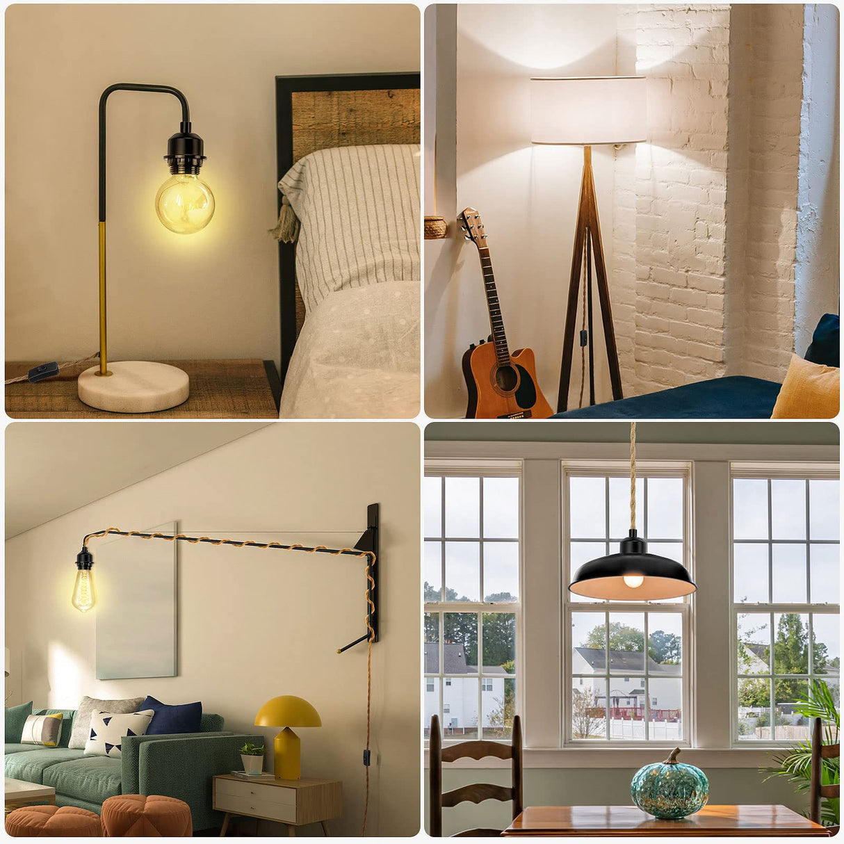 LYOOWNG Plug in Pendant Light Cord, Farmhouse Hanging Lights with Plug in Cord, 15FT Hemp Rope Plugin Hanging Light Cord Kit with On/Off Switch, E26 E27 Light SocketCord for HangingLight LYOOWNG
