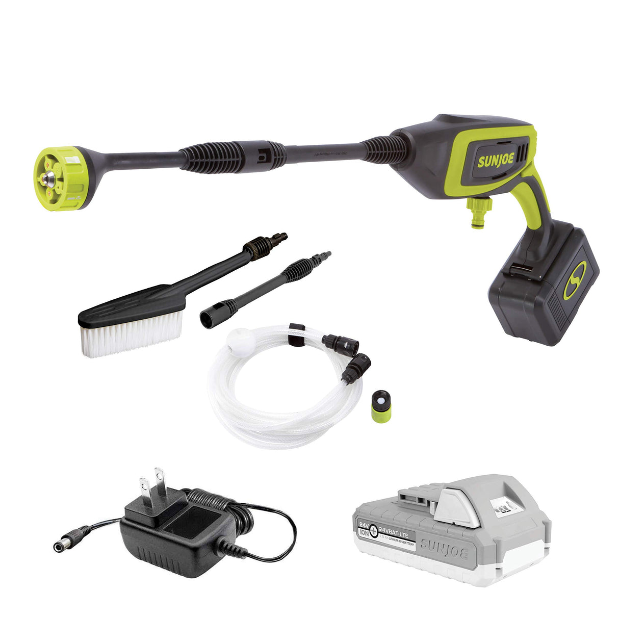 Sun Joe 24V-PP350-LTE 24-Volt IONMAX Power Cleaner Kit, W/ 2.0-Ah Battery + Charger, Water Siphon Hose, Utility Brush, and more, Portable Cleaning On-The-Go Sun Joe
