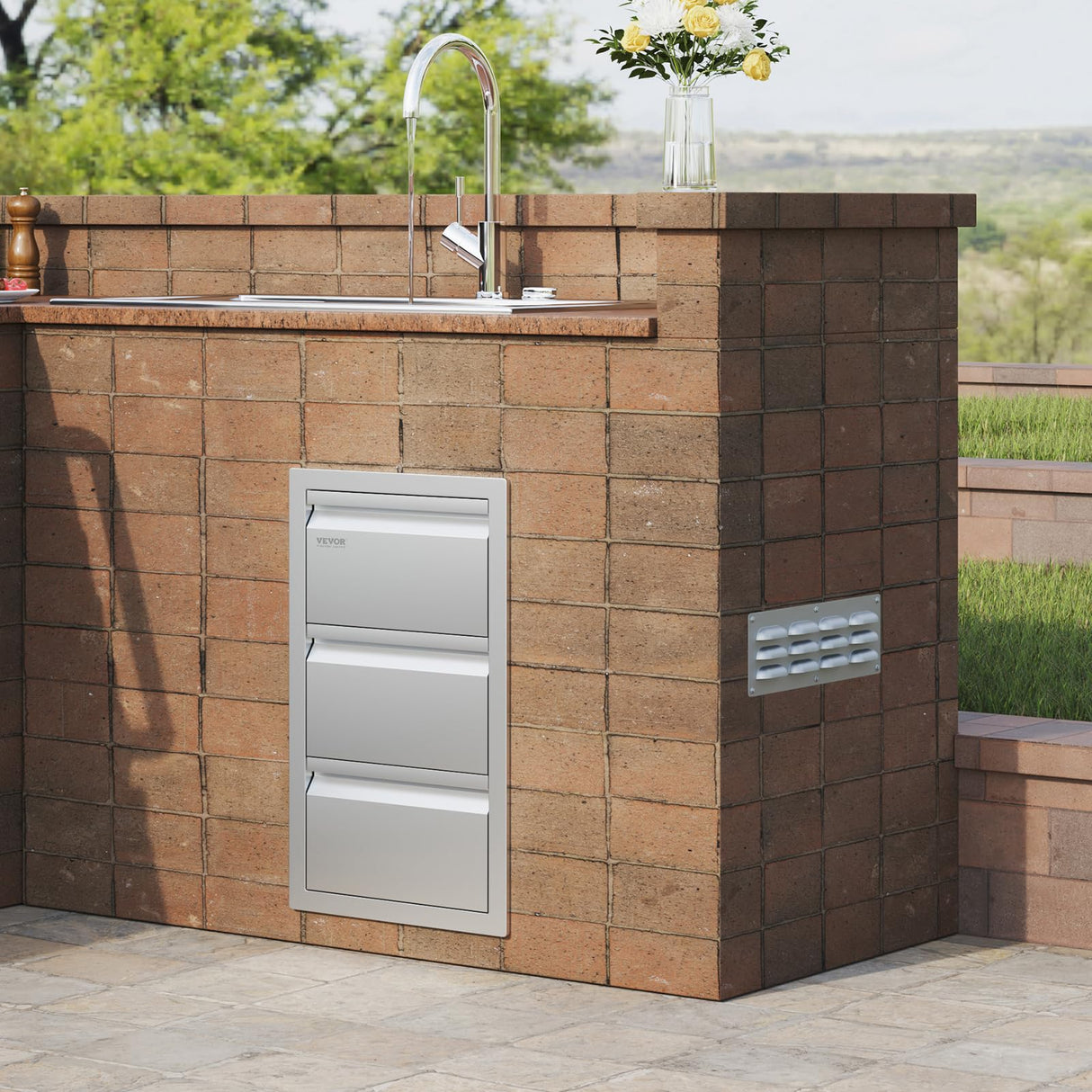 VEVOR Outdoor Kitchen Drawers 14.7" W x 25.4" H x 18.7" D, Box Frame Style Flush Mount BBQ Drawers with Stainless Steel Handle, BBQ Island Drawers for Outdoor Kitchens or Patio Grill Station VEVOR