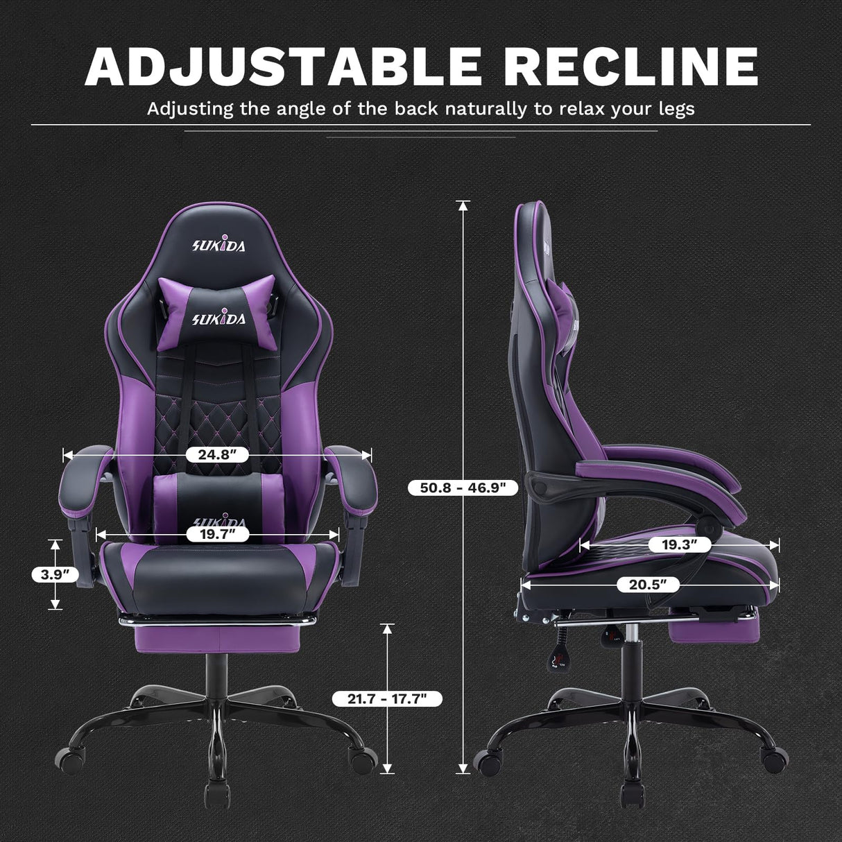Ergonomic Video Gamer Chairs Gaming Computer Chairs Gamer Chairs for Adults Massage Lumbar Support Swivel Height Adjustable Headrest Backrest SUKIDA