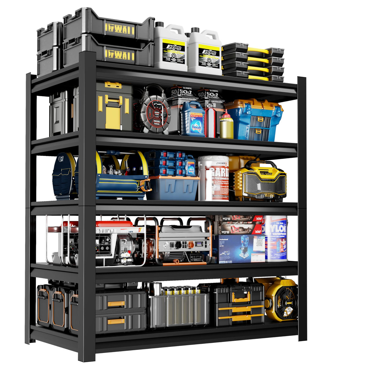 Welfiya 72" H Garage Shelving,5-Tier Heavy Duty Shelving Unit,3000LBS Adjustable Metal Storage Shelves,Storage Rack Units for Industrie,Shed,Warehouse,Basement,Black,48" W x 24" D x 72" H Welfiya