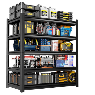 Welfiya 72" H Garage Shelving,5-Tier Heavy Duty Shelving Unit,3000LBS Adjustable Metal Storage Shelves,Storage Rack Units for Industrie,Shed,Warehouse,Basement,Black,48" W x 24" D x 72" H