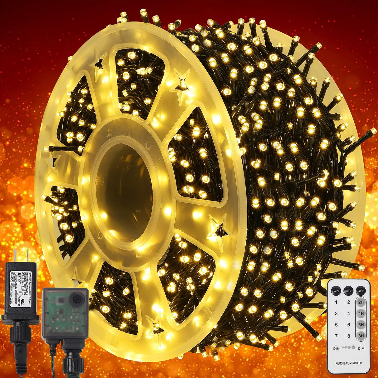 WATERGLIDE 1000 LED Christmas String Lights, 328 FT Green Wire LED Decorative Fairy Lights with Remote & 8 Modes, Waterproof for Outdoor Xmas Holiday Party Garden Wedding Home Decor, Warm White WATERGLIDE