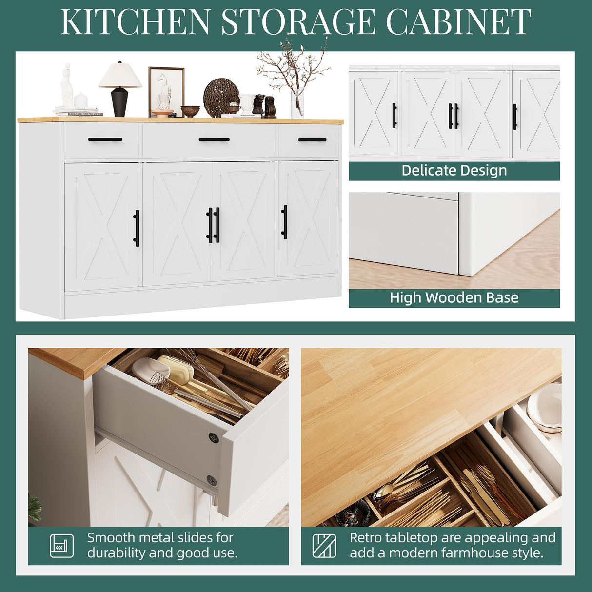 Shintenchi Buffet Cabinet with Storage,53.4" Large Kitchen Storage Cabinet with 3 Drawers and 4 Doors,Wood Farmhouse Buffet Sideboard with Adjustable Shelf for Kitchen Living Room Shintenchi