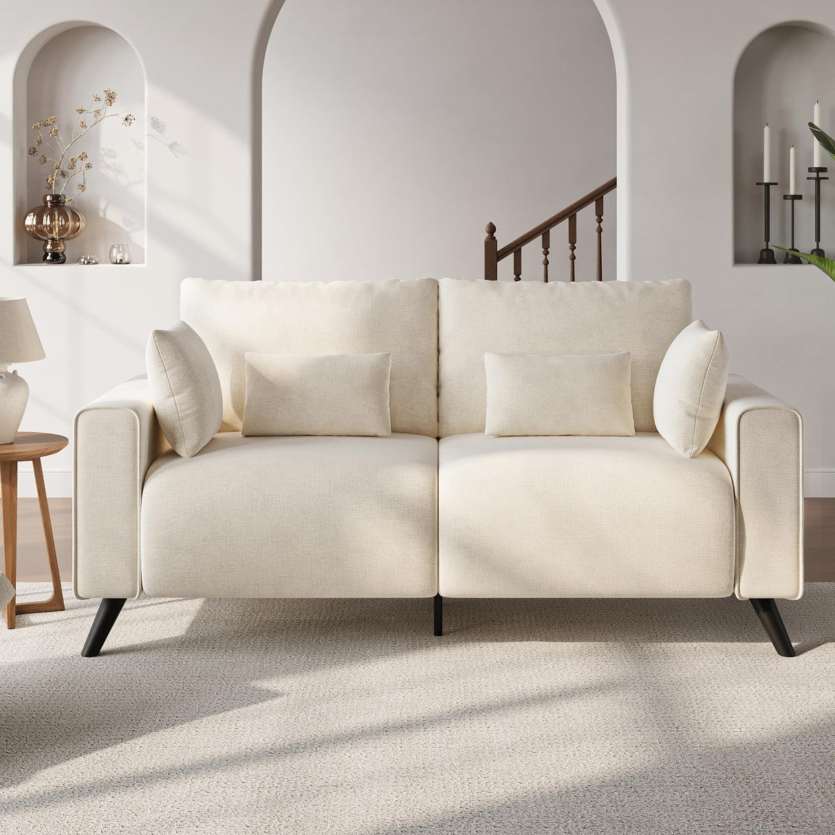 Comkei 70” Loveseat Sofa, Warm White Love Seat Couches for Living Room, 2 Seater Small Couch for Small Spaces, Bedroom, Office Sofas Comkei