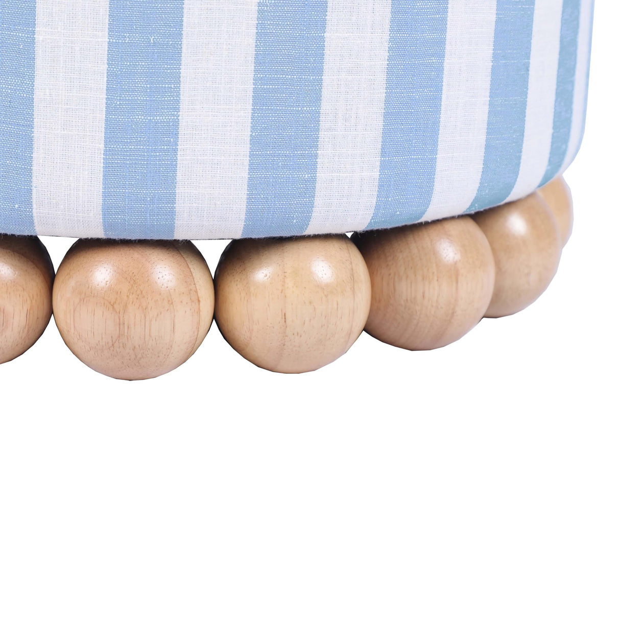 Tov Furniture Dex Pastel Blue Striped Linen Round Ottoman with Wooden Base Tov Furniture