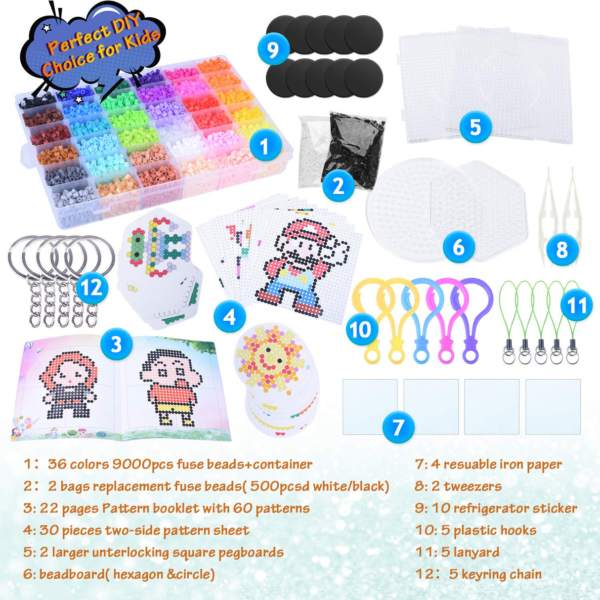 Longruner 10000, 36 Colors Fuse Beads Kit 5mm DIY Art Craft Toys for Kids with 4 Pegboards, 60 30 Pattern Paper| B, 10000pcs Longruner