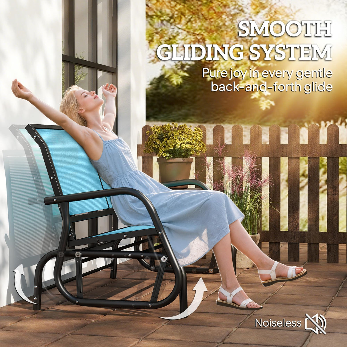 Outsunny 2-Person Outdoor Glider Bench, Patio Double Swing Rocking Chair Loveseat w/Powder Coated Steel Frame for Backyard Garden Porch, Blue Outsunny