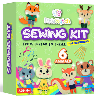 Beginner Sewing Kit for Kids - Sew & Create 6 Adorable Stuffed Animal Projects - Fun DIY Craft Set for Ages 6 and up - Educational & Creative Sewing Kit for Girls & Boys - Gift for Young Crafters