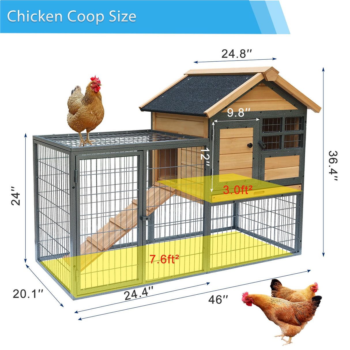 Chicken Coop and Run, Two Story Rabbit Hutch Indoor Outdoor, Waterproof Metal Frame Hen House with Nesting Box Rabbit Cage, Deep No Leak Pull Out Tray, for Chick, Bunny Rockever