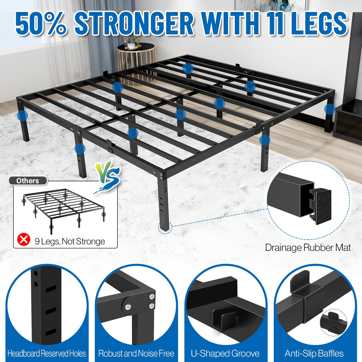 DOFIMATE 16-Inch High King Size Metal Bed Frame with Storage and Headboard, 3900LBS Capacity, No Box Spring Needed DOFIMATE