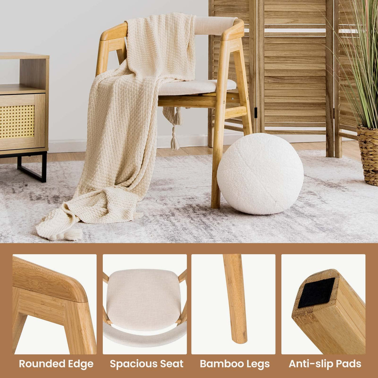 Giantex Accent Chair for Living Room, 100% Bamboo Painted Surface Upholstered Comfy Reading Chair with Anti-Slip Foot Pads, Curved Backrest, Arm Lounge Chair for Bedroom, Waiting Room, Office, Natural Giantex