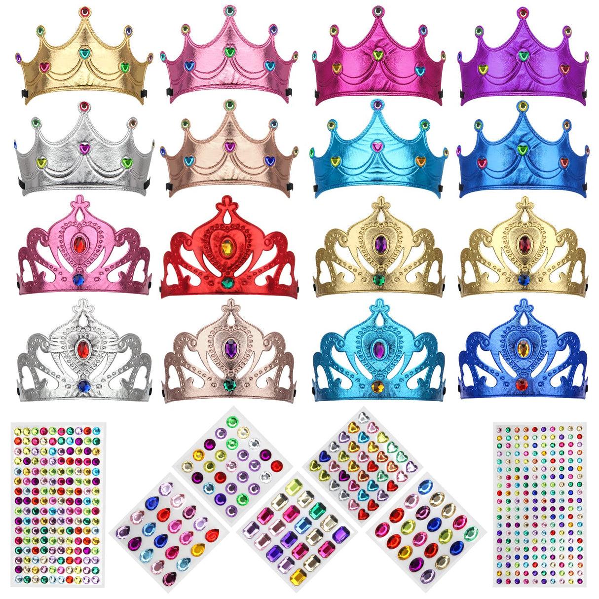 AHIER 23-Piece Foam Crown Set - Princess Tiaras & DIY Party Crowns with Diamond Sticker AHIER