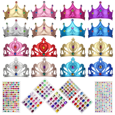 AHIER 23-Piece Foam Crown Set - Princess Tiaras & DIY Party Crowns with Diamond Sticker