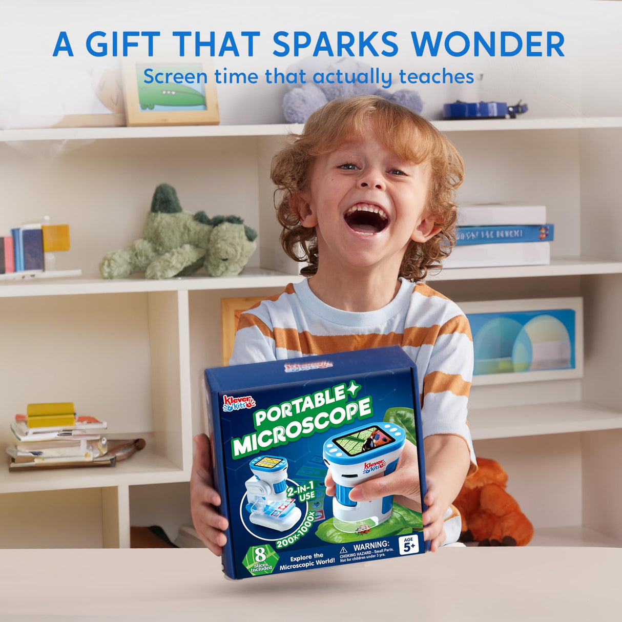 Klever Kits 2 in 1 Handheld Microscope for Kids, 1000X HD Digital Kids Microscope with 2.0'' LED Screen, Portable Pocket Handheld with Slides, 32G Card, Edu Gifts Toys for Ages 5-12 Klever Kits