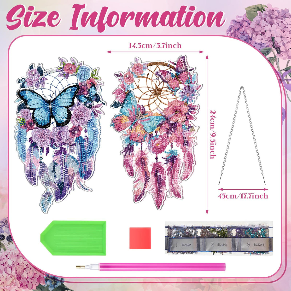 Saillong 2 Pcs Dream Catcher Diamond Art Painting Kits for Adults DIY Purple Butterfly Suncatcher Hanging Diamond Art Painting Wind Chime Hanging for Home Window Door Decor Saillong