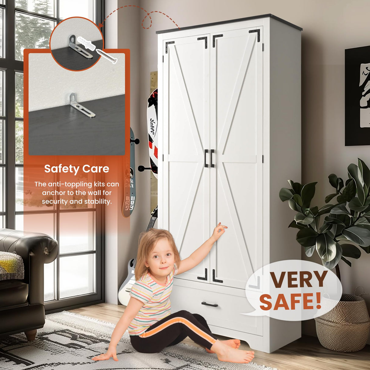 Pamapic 71" Tall Kitchen Pantry Cabinet,Farmhouse Kitchen Pantry,Large Wooden Storage Cabinet with Drawers & Shelves,Wood Kitchen Storage Cabinets with 2 Barn Doors for Kitchen, Dining Room,White Pamapic