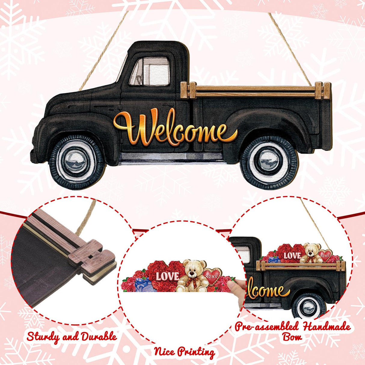 Ferraycle Interchangeable Welcome Sign Christmas Truck Decor Seasonal Door Signs with 12 Holiday Icons Rustic Farmhouse Interchangeable Holiday Decor for Christmas All Seasons(Black) Ferraycle