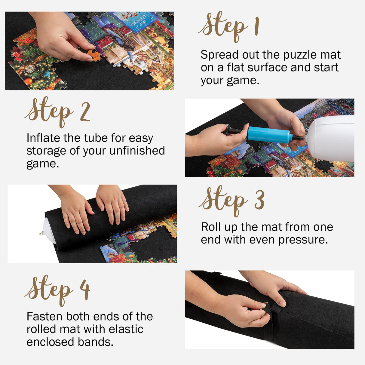 Tektalk Higher-Capacity Design with 6 Felt Sorting Trays, Jigsaw Puzzle Roll-up Mat in Delicate Packaging Box with Hand Pump, for Saving and Storing for 2000, 1500, 1000, 500 Jigsaw Puzzle Pieces Tektalk