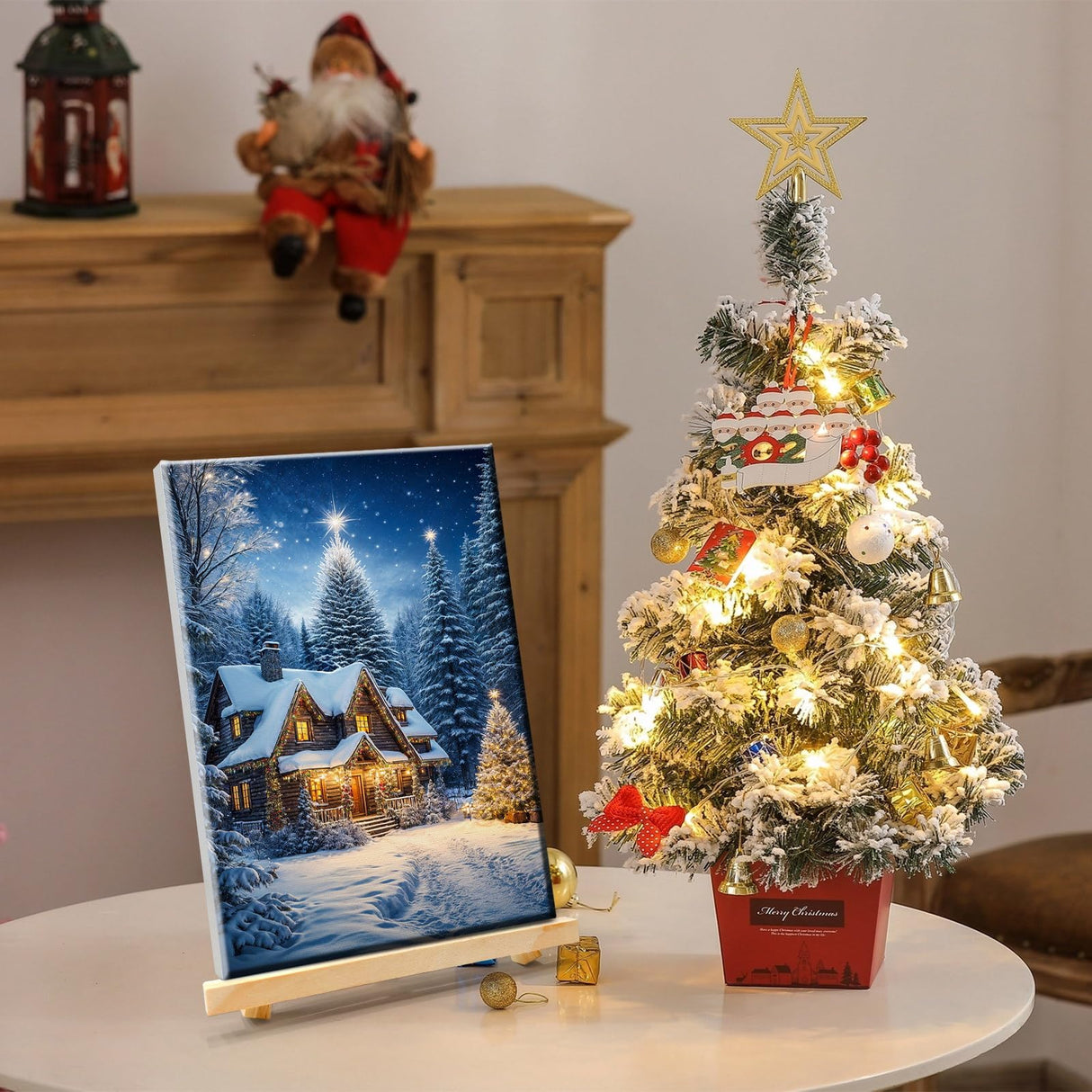 JOOZ Christmas Paint by Numbers Kit for Adults with Frame, Winter House Paint by Number with Easel, DIY Christmas Framed Paint by Number Kits for Gift Home Wall Decor 8x12 Inch JOOZ