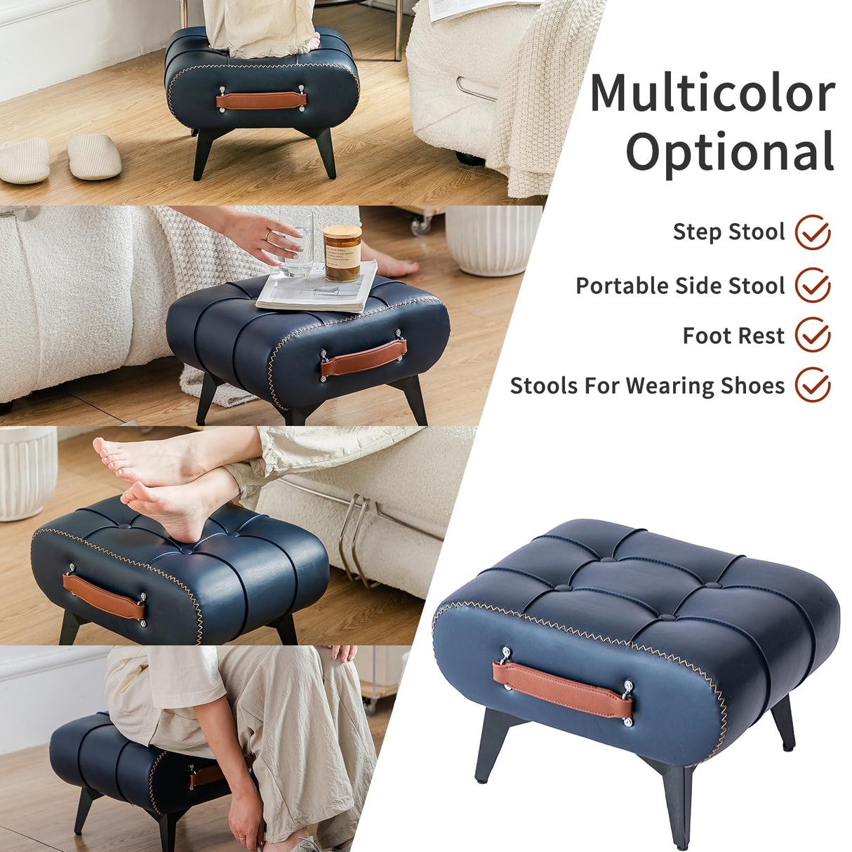 Purgreen Small Footstool Ottoman - Stylish and Functional Faux Leather Footrest for Extra Seating in Living Room, Entryway, or Office Purgreen