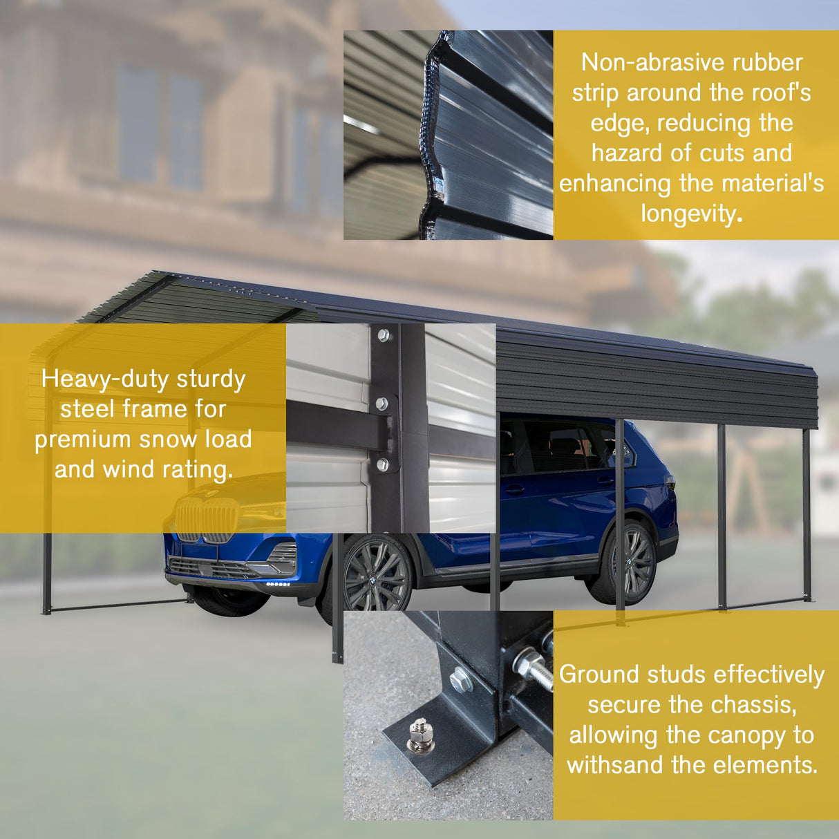 LZbeiteM Car Port, 13x20 FT Metal Carport, Heavy Duty Carport Canopy, Metal Garage Car Tent, Outdoor Car Shelter Shade with Galvanized Steel Roof, Frame, for Car, Truck, Pickup, SUV, Tractor, and Boat LZBEITEM