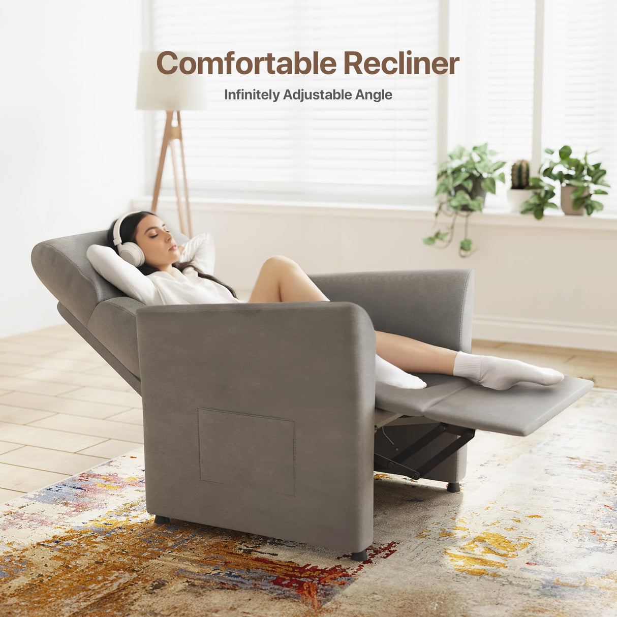 Claiks Power Recliner Chair for Adults, Adjustable Reclining Chair, Comfortable Recliner Couch with Side Pockets&Wire Remote Control, for Living Room, Home Theater, Bedroom, Linen Fabric, Light Grey Claiks