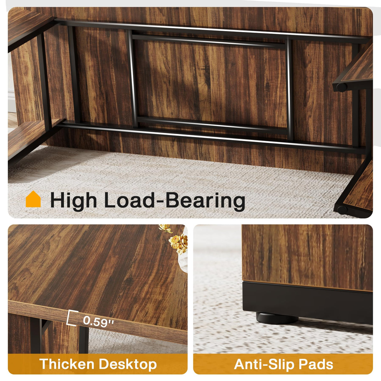 Tribesigns 78.7-Inch 2-Person Computer Desk, 6.5FT Extra Large Rectangular Writing Table with Sturdy Thicken Tabletop, Wood Simple Executive Study Desk Workstation for Home Office, Rustic Brown Tribesigns