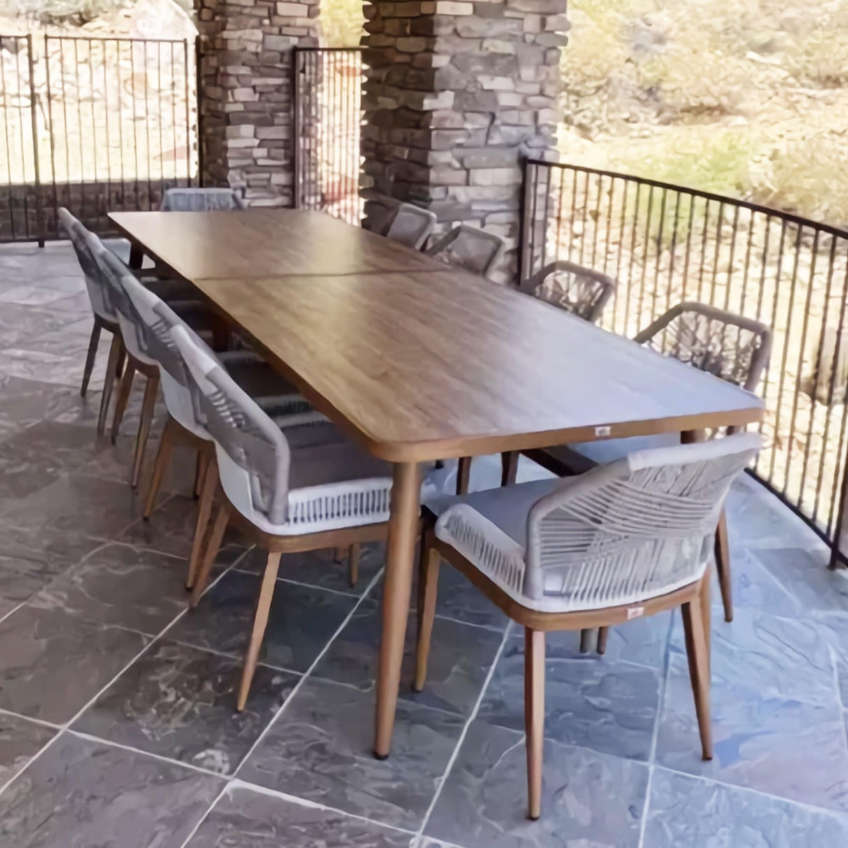 PURPLE LEAF 11 Pieces Dining Set Patio Metal Rectangular Table and Wicker Rattan Chairs for Outside Porch Garden Kitchen Modern Outdoor Furniture Sets PURPLE LEAF