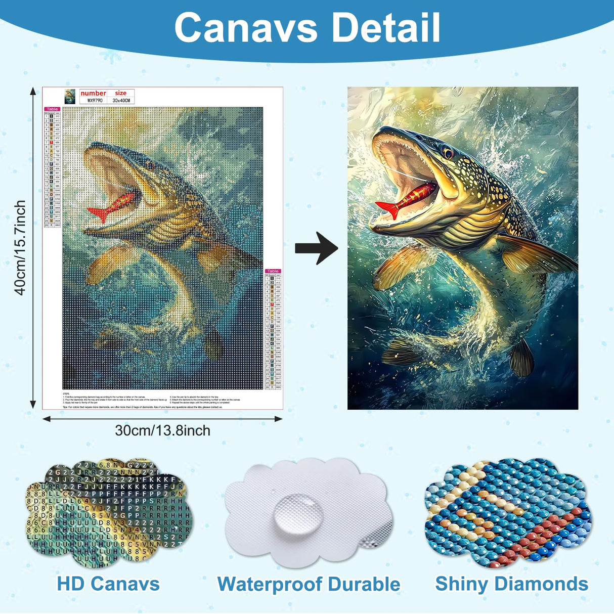 AIRDEA Diamond Art Paintings Kits for Adults,5D Diamond Painting Set for Beginner,12x16 In/30x40 cm DIY Gem Art Kits,Home Wall Decro (Blue) AIRDEA