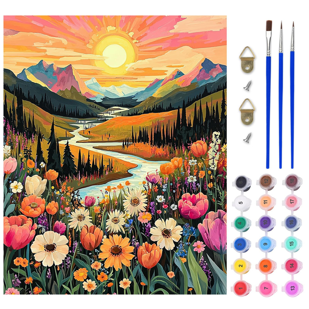 Lxmsja Mountains Paint by Numbers Kit for Adults, Sunset Acrylic Paint by Numbers for Adults Beginner, DIY Craft Supplies Oil Painting Kits for Home Wall Decor 16x20 inch (No Frame) Lxmsja