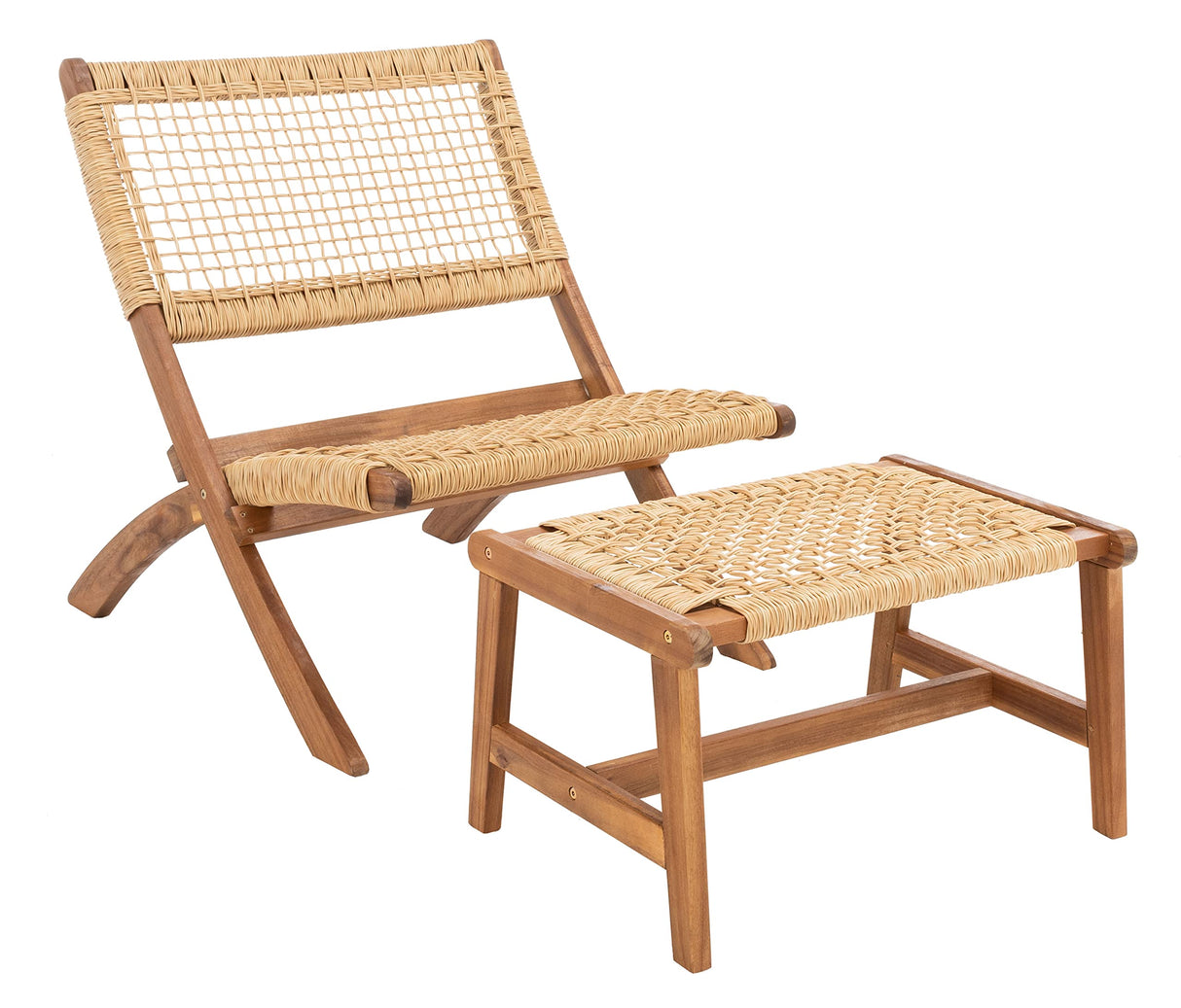SAFAVIEH Outdoor Collection Casella Acacia Wood/Light Brown 5-Piece Patio Set PAT7077A, Natural/Natural Safavieh