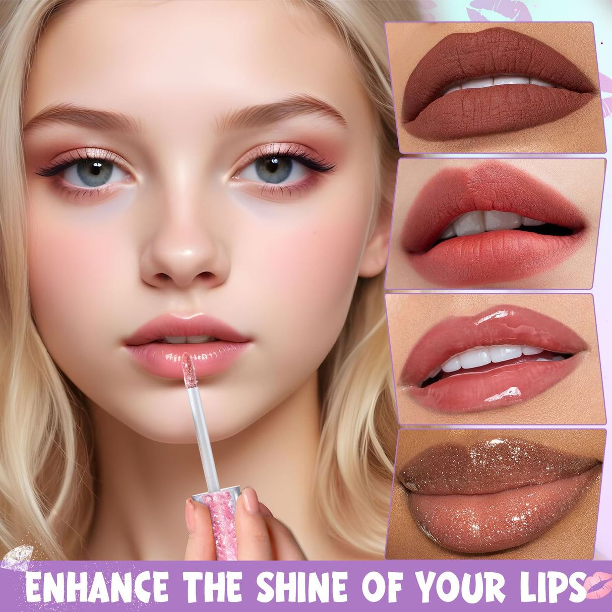 JCOOS DIY Lip Gloss Making Kit - 63PCS Diamond Matte Lip Gloss Base, Tubes & Pigment - Teen Girl Gifts Jcoos