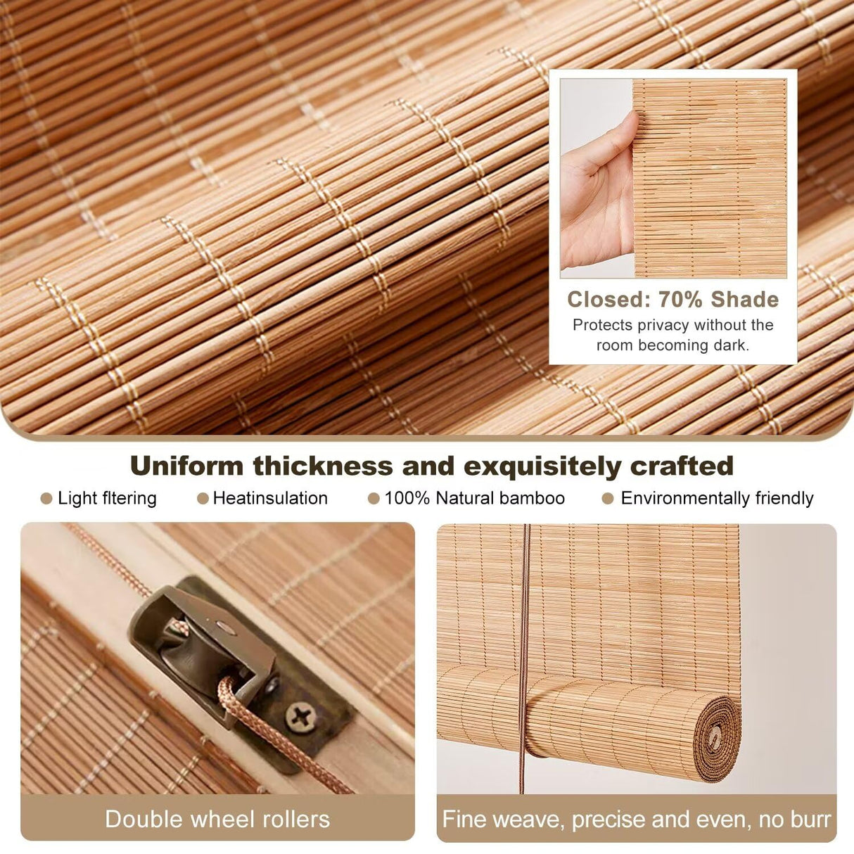 BAYUE Outdoor Bamboo Roller Blinds - Versatile Sun Shade with Waterproof Design for Privacy and Ease of Installation BAYUE