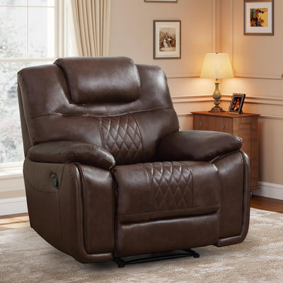 ANJ Genuine Leather Recliner Chair, Manual Reclining Chair with Ergonomic Design, Oversized Single Sofa Recliner with Soft Armrest and Flexible Footrest for Living Room,Red Brown