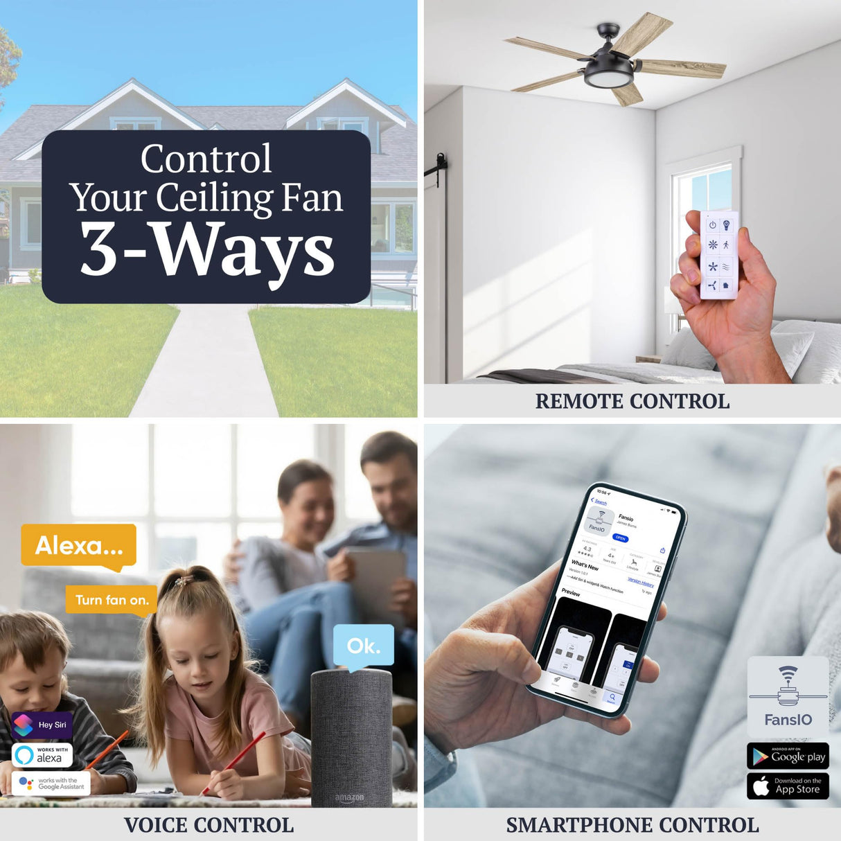 Prominence Home Potomac, 52 Inch Industrial Style Smart Ceiling Fan with Light, Remote Control, Dual Finish Blades, Compatible with Alexa and Google Assistant - 51639-01 (Matte Black) Prominence Home