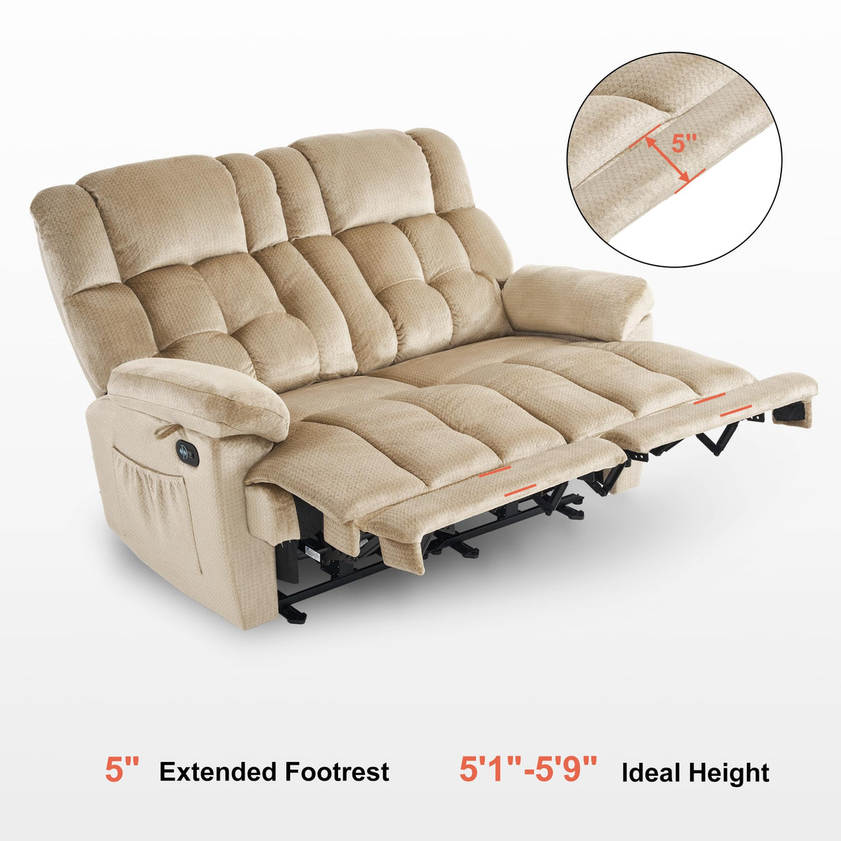 MCombo 58.7" Zero Gravity Power Loveseat Recliner with Heat and Vibration Massage, Reclining Loveseat Sofa with USB Ports for Living Room, Fabric 6237 (Beige) MCombo