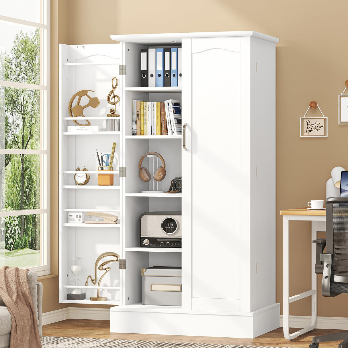 kepptory Kitchen Pantry Cabinet, Pantry Storage Cabinet with Adjustable Shelves and Drawer, Sideboard Buffet Cupboards Storage Shelf for Home Office Use (White, 16" D x 24" W x 47" H) kepptory