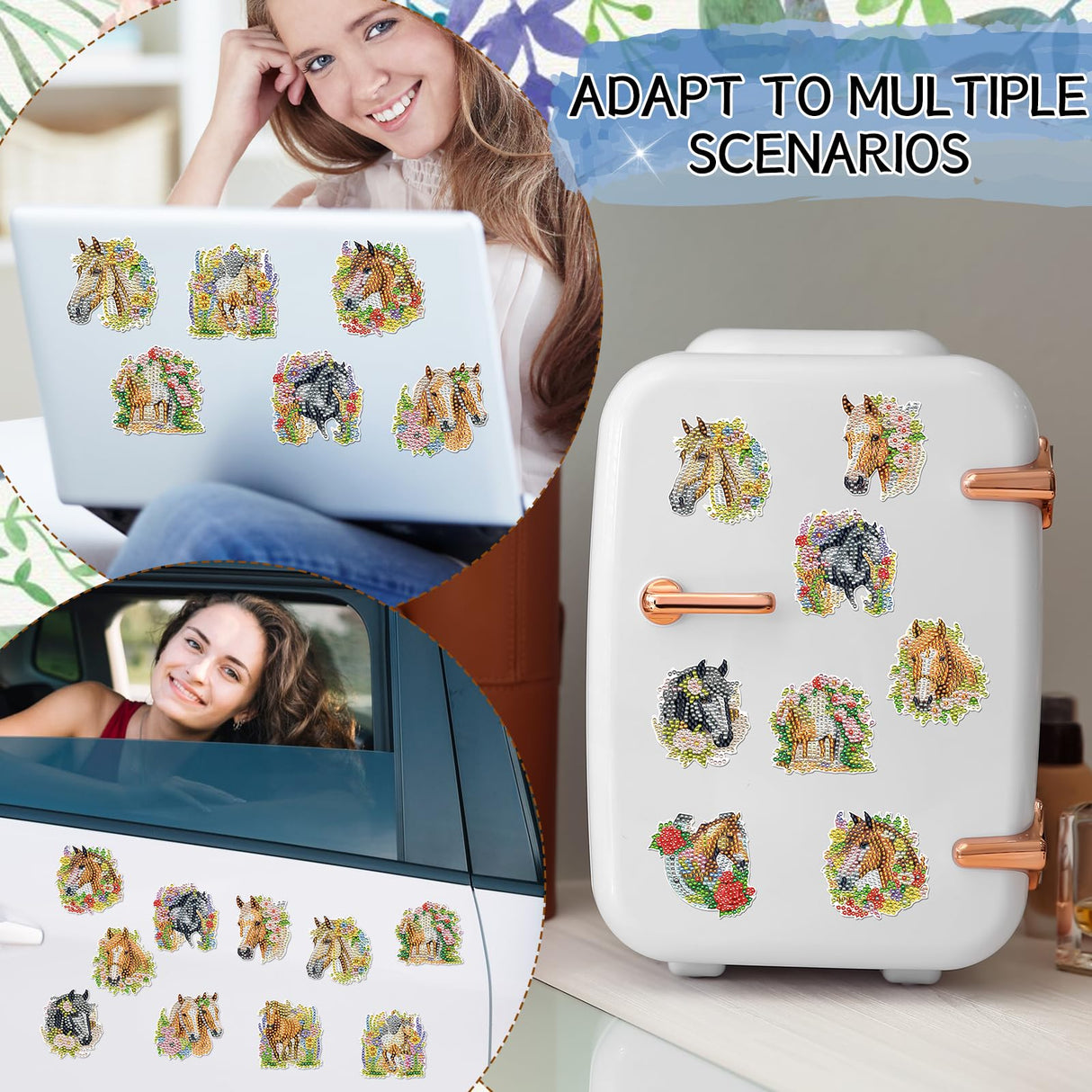 INCOK Diamond Art Refrigerator Magnets - 16 PCS Horse Diamond Painting Fridge Magnet Stickers Kits DIY Refrigerator Diamond Art Craft for Adult Beginners Home Decors Christmas Gift Horse Lover INCOK