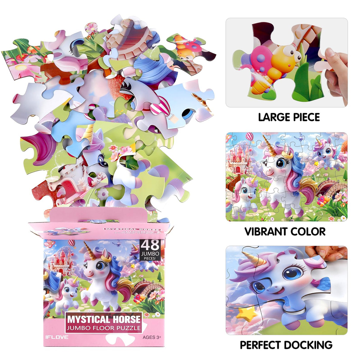 Jumbo Floor Puzzle for Kids,48 Piece Unicorn Large Jigsaw Puzzles,Puzzle for Toddler Ages 3-5,Fun Educational Preschool Learning Toy Gift for Boys & Girls Ages 4-8 IFLOVE
