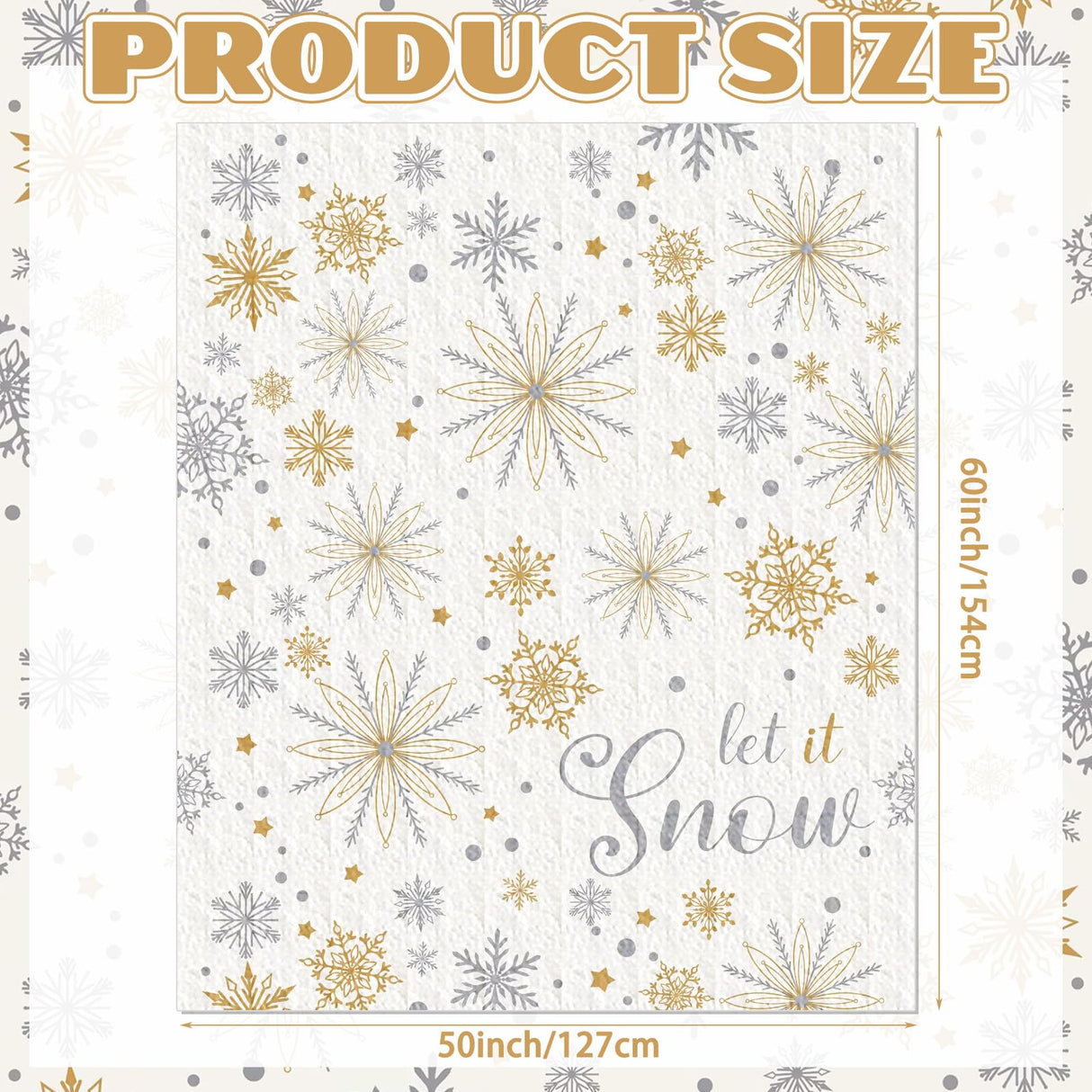 Buryeah 50'' x 60'' Winter Snowflake Throw Blanket White Let It Snow Blanket Plush Warm Gold Silver Christmas Winter Decor for Sofa Couch Bed Buryeah