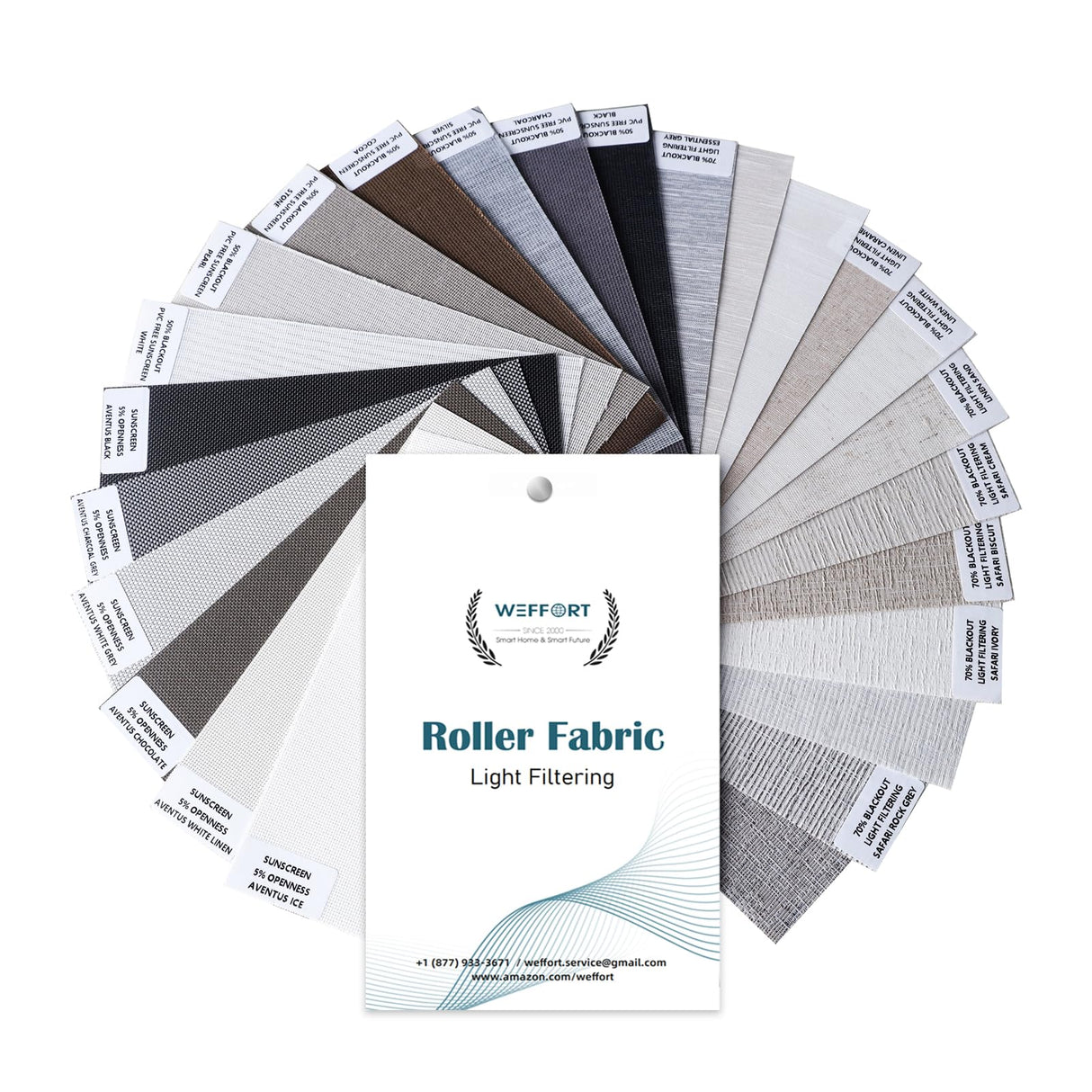 Motorized Roller Shade, Fabric Sample of 50%/70% Blackout Smart Blind WEFFORT