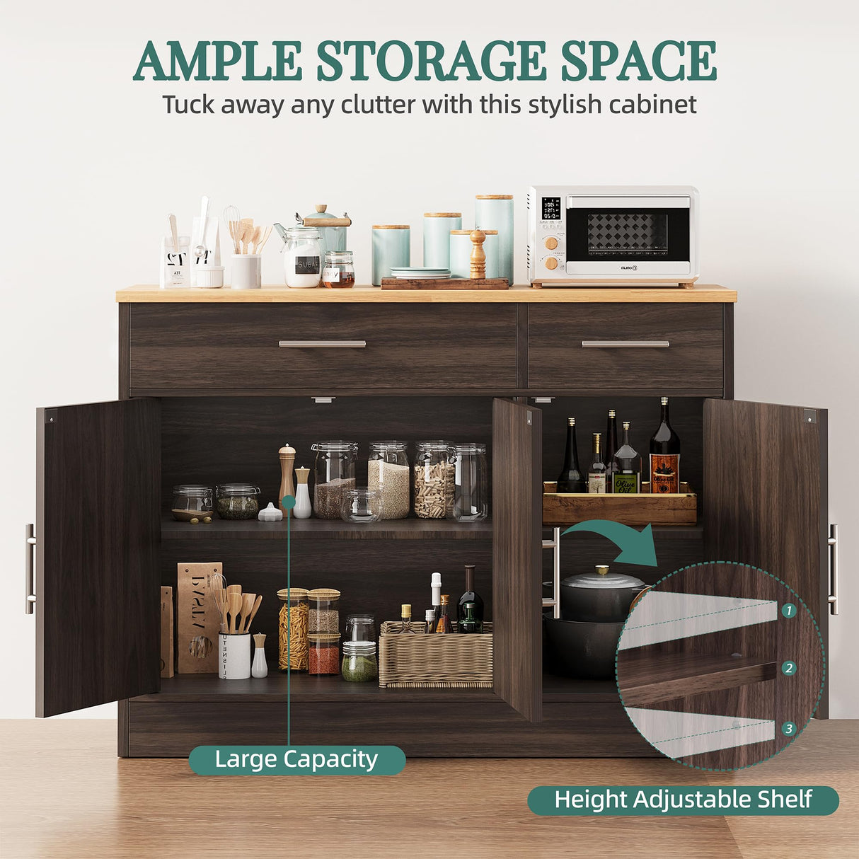 Shintenchi Modern Farmhouse Sideboard Buffet Cabinet,Barn Doors Buffet Cabinet with 2 Drawers & 3 Doors,Wood Coffee Bar Cabinet with Adjustable Shelf for Kitchen Living Room,Brown Shintenchi