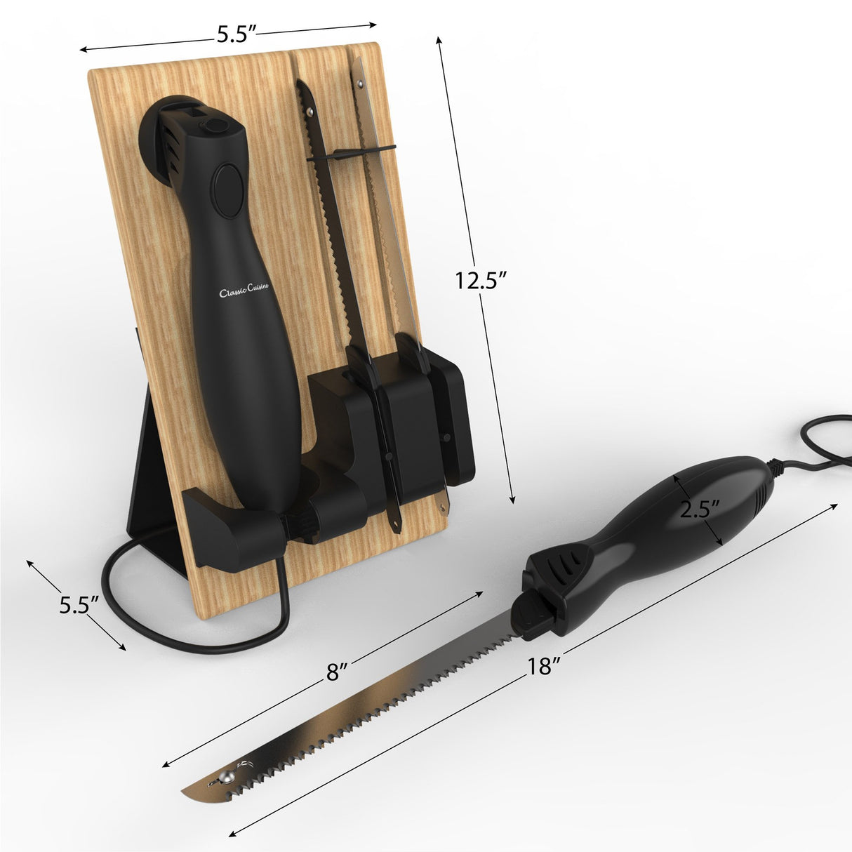 Classic Cuisine Electric Carving Knife Set - 2 Stainless-Steel Blades, Comfort Grip Handle, and Wood Storage Block for Slicing Bread, Meat and More Classic Cuisine