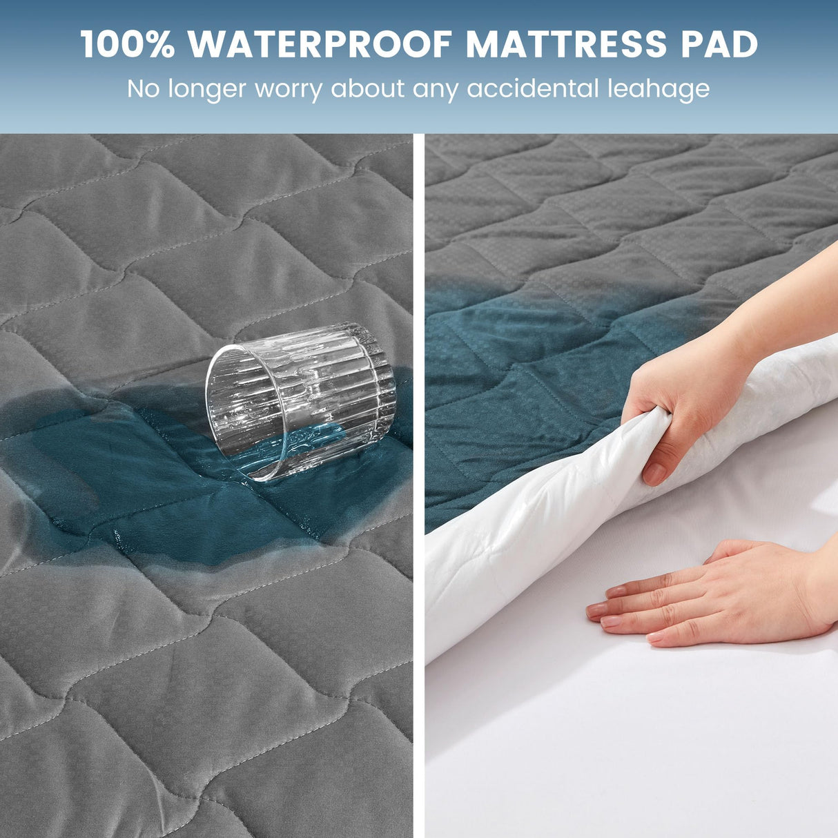 SLEEP ZONE Waterproof Mattress Protector Pad Twin Machine Washable, Breathable Mattress Topper with Deep Pockets, All-Season Use, Hotel Quality (Twin, Grey) SLEEP ZONE
