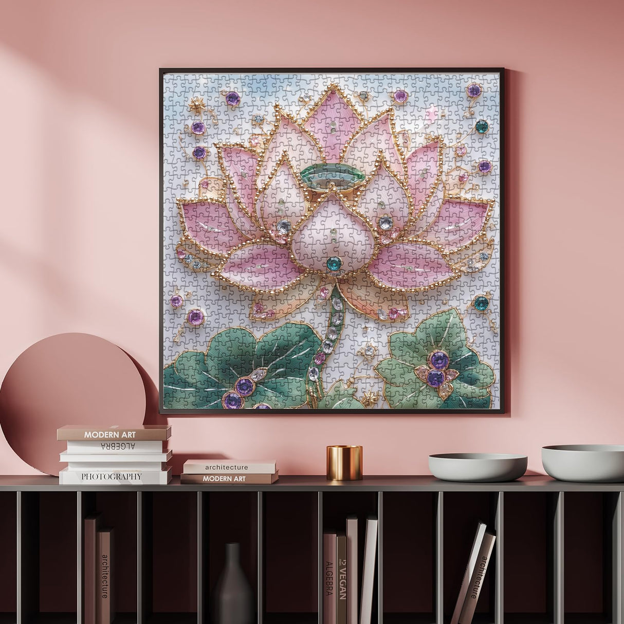 3D Pretty Crystal Lotus Flower Puzzles for Adults 1000 Pieces, Beautiful Plant Art Diamond Floral Puzzle, Challenging Wildflower Pages Aesthetic Pink Embroidery Jigsaw Puzzles Larkipuzz